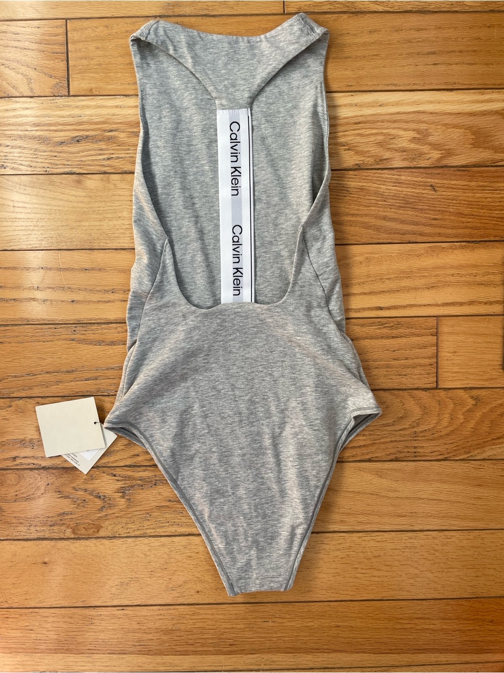 Calvin Klein High Neck Grey Cotton Modal Body Sexy Tank Bodysuit XS NWT